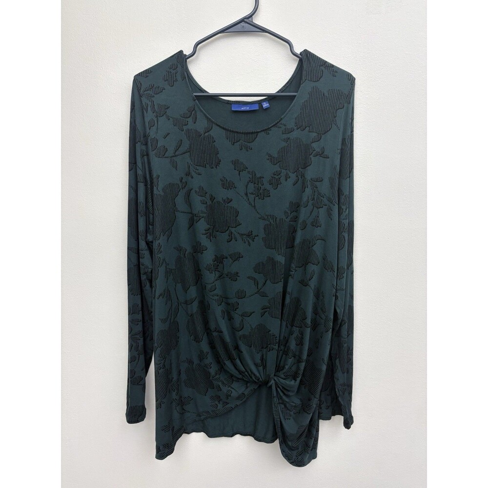 APT. 9 Women's XL Green Floral Burnout Long Sleeve Twist Front Knot Blouse Top